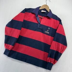 Vintage USA Field Hockey Rugby Shirt men's XS Blue Red Colorblock Boxy 90s